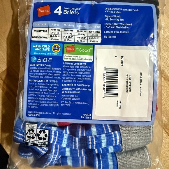 2 packages Hanes Boys' Tagless Briefs - Blue, Gray, White. 4T and size Small. - Picture 6 of 7